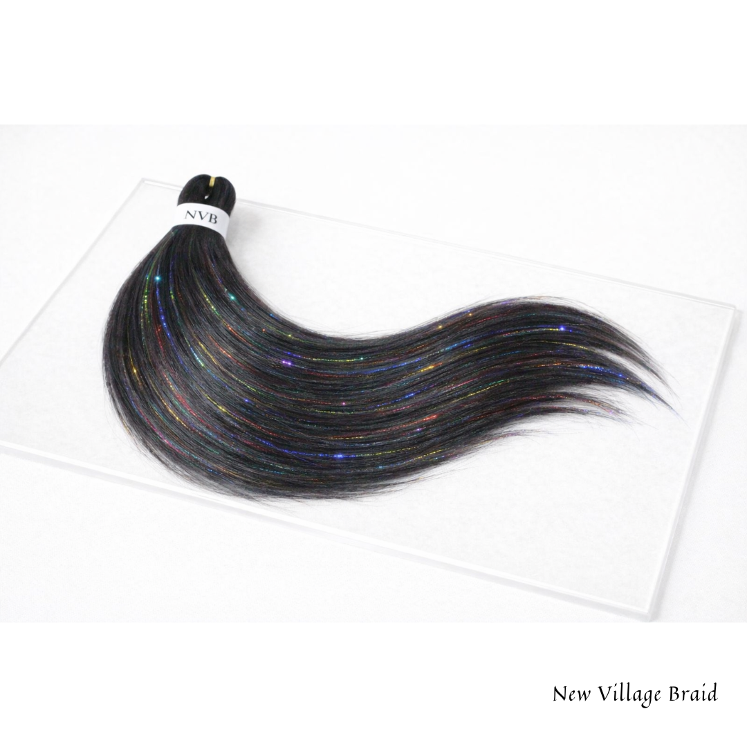 Non-toxic braiding hair extensions with tinsel highlights by New Village Braid