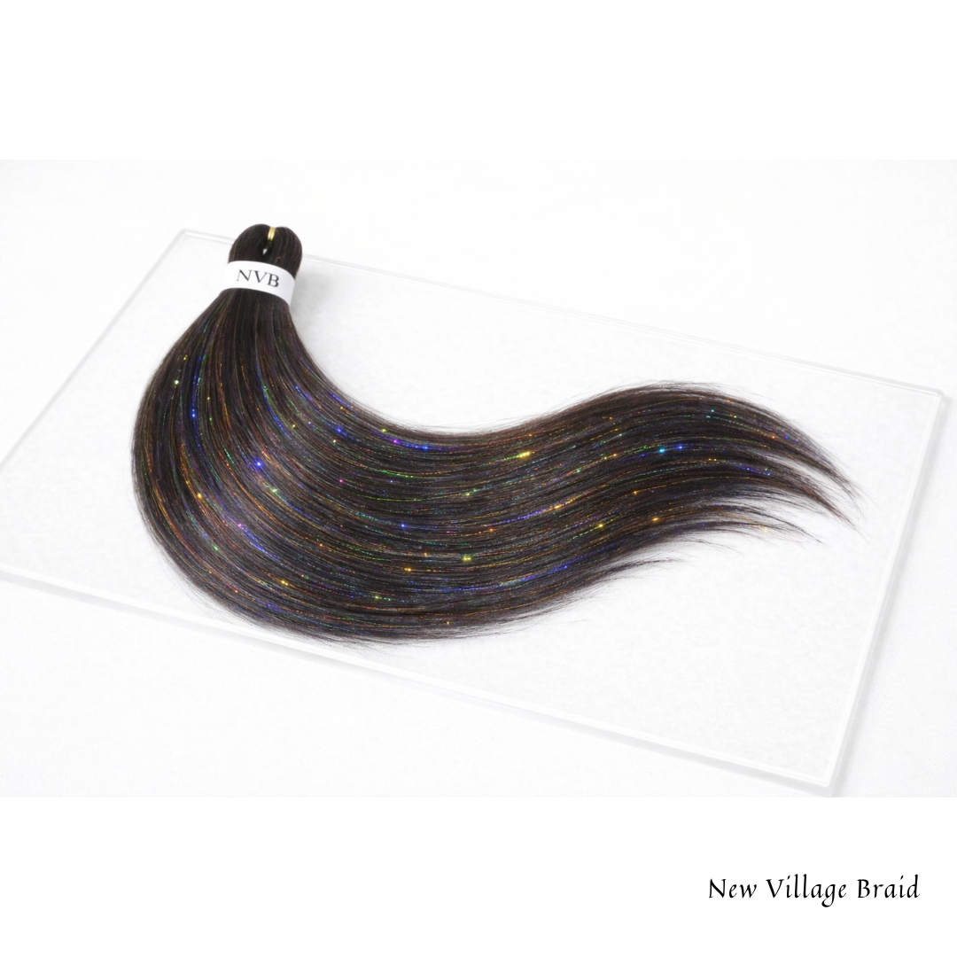 Non-toxic braiding hair extensions with tinsel highlights by New Village Braid